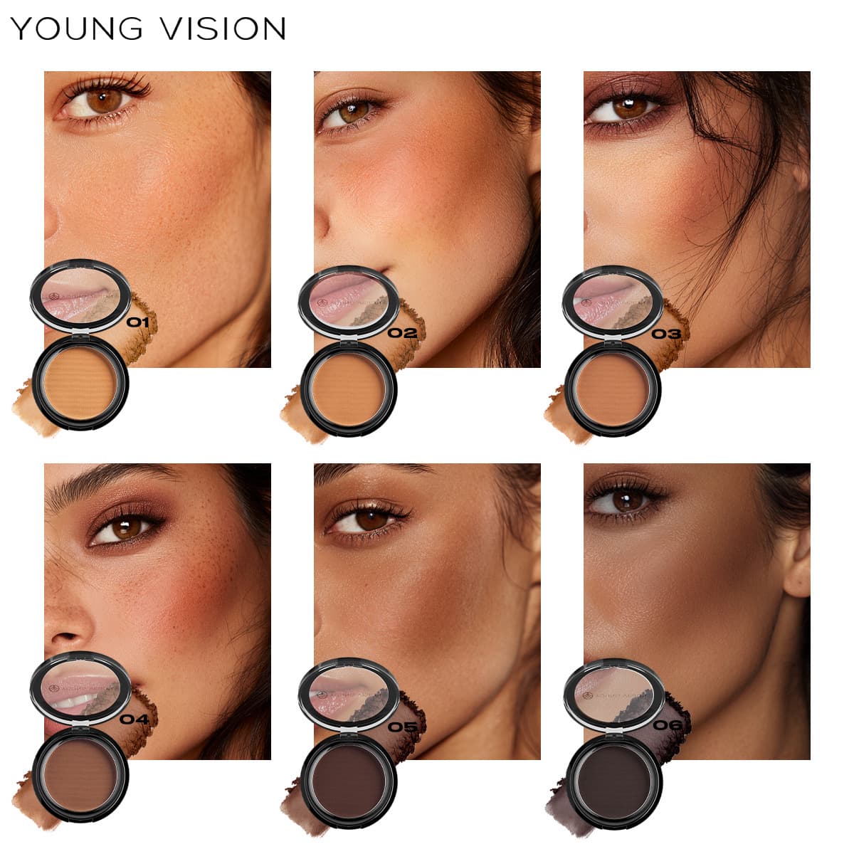 Young Vision Matte Bronze Contouring Powder Hairline Nose Shadow All-In-One Contouring Palette 6 Colors Available
