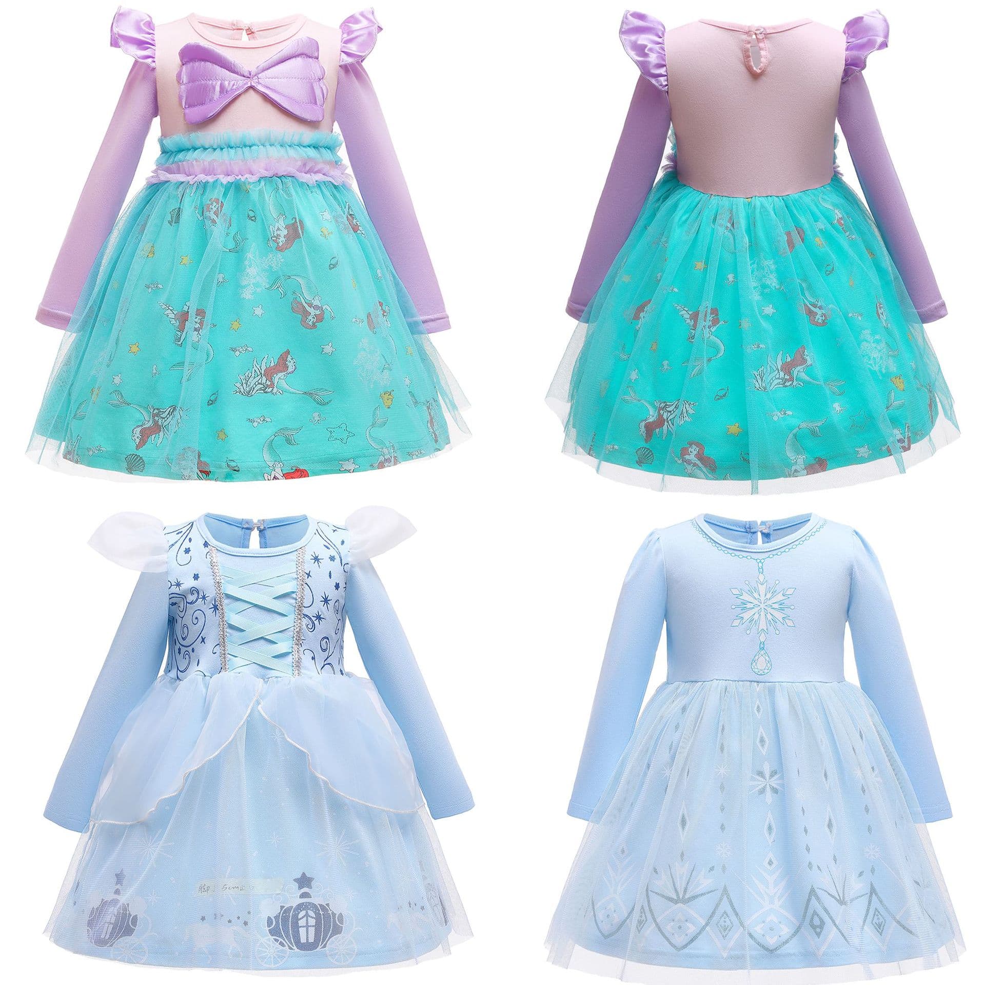 2022 Spring New Girls Elsa Princess Dress Mermaid Long Sleeve Dress Autumn Cotton Cinderella Princess Dress