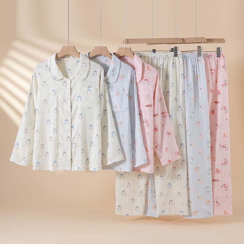 Class A Cotton Pajamas Women's Long Sleeve Cardigan Cartoon Lapel Spring Autumn Home Suit Breathable 2026