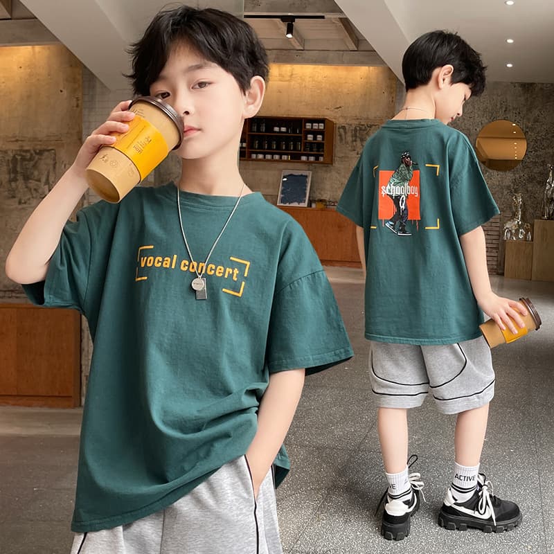 Boys Cotton T-Shirt Short Sleeve Casual Summer Fashionable Kids Streetwear Mid-Large Children's Clothing Comfortable Breathable
