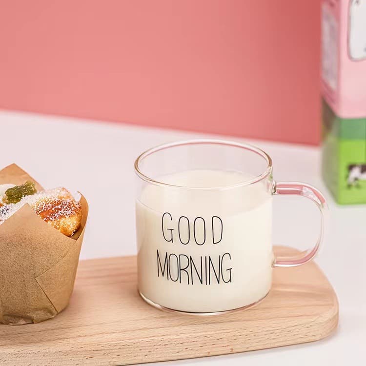 Breakfast cup, milk cup, GOOD MORNING cup, simple and fashionable juice cup, heat-resistant glass cup with handle, internet celebrity cup