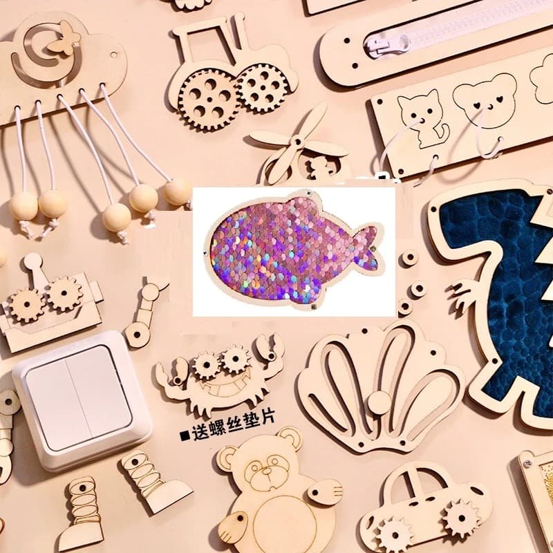 DIY Busy Board Wooden Pieces, Animal Wooden Shapes, Educational Wooden Pieces, Early Learning Cognitive Decoration