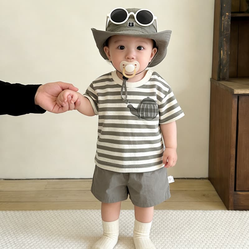 Baby Summer Set Thin Korean Style Boy Trendy Striped Short Sleeve T-Shirt Casual Shorts Two-Piece Outfit