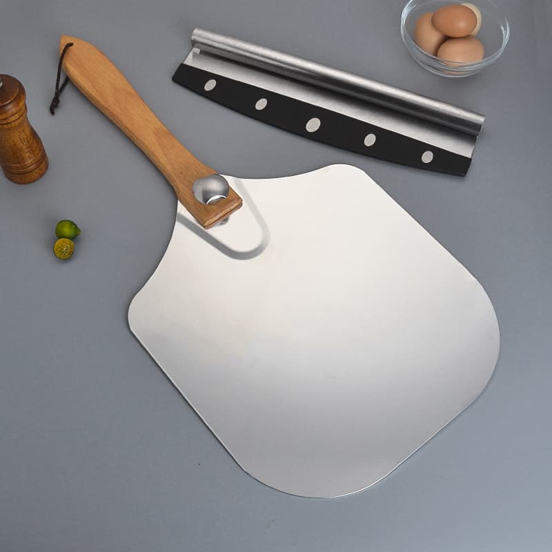 Folding Aluminum Pizza Peel - Detachable Wooden Handle Large Pizza and Cake Transfer Spatula