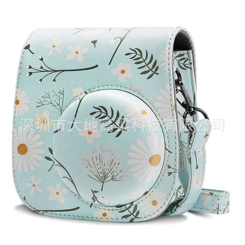 Instax MINI11/9/8 Camera Bag, Premium PU Leather Shoulder Strap Protective Case, Daisy Pattern