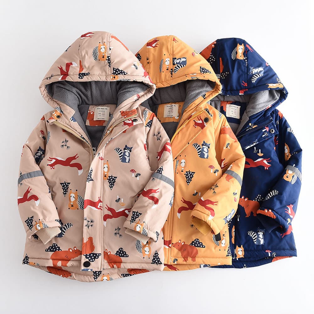 Fox Print Hooded Boys' Thickened Cotton Padded Jacket 2022 Winter New 22810