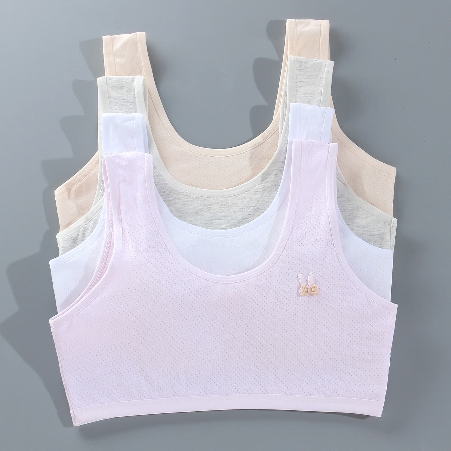 Children's training bras with cotton-mesh breathable padding for 10-14 year olds, summer wear