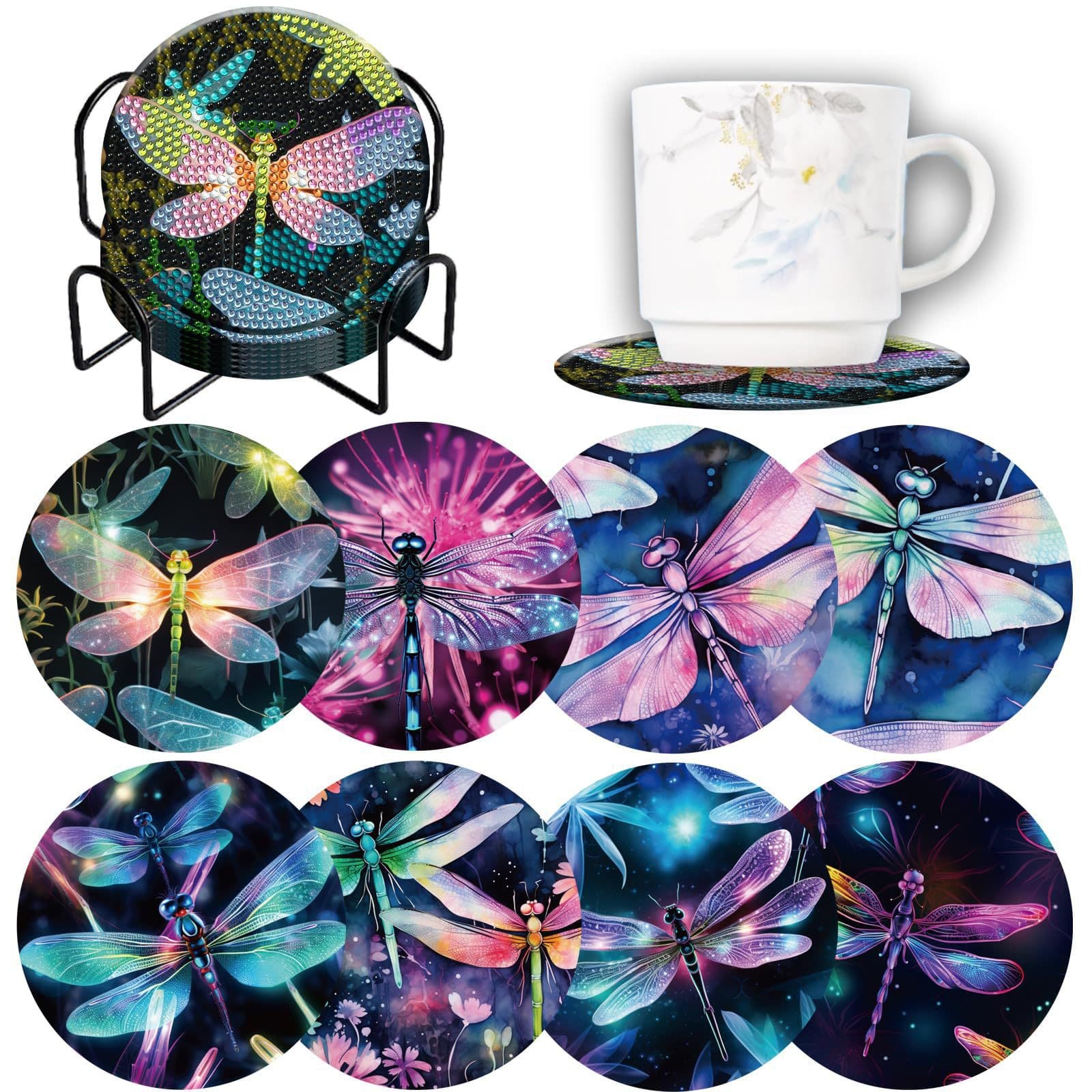 Diamond Painting Coaster with Metal Cup Holder, Round Christmas Flowers Animals Scenery DIY Rhinestone Acrylic Coaster