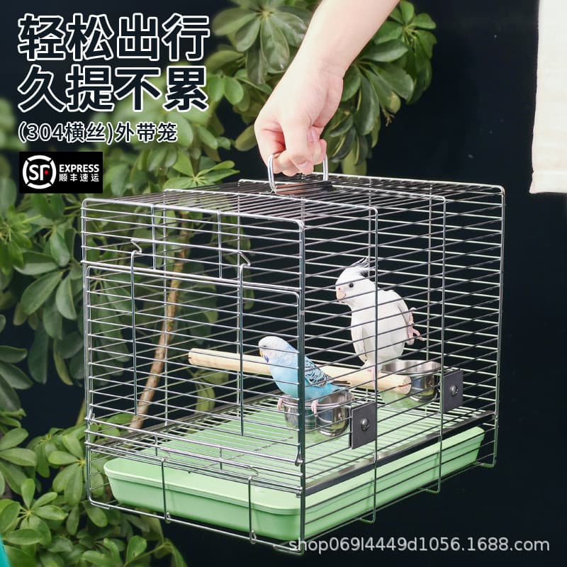 304 Stainless Steel Bird Cage Parrot Cage Travel Cage for Budgie Cockatiel Lovebird Portable Carry Hand Cage