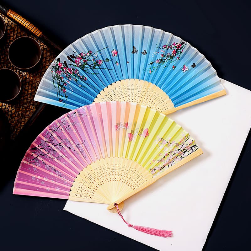 Chinese-style classical silk folding fan for women, vintage dance fan, gift for performances, harmonious fan