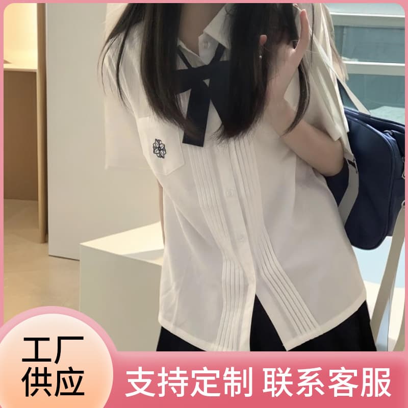 New arrival! Japanese-style JK uniform embroidered short-sleeved cherry blossom accordion folded design, fashionable summer JK shirt, available in various styles.