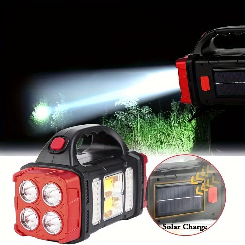 Multifunctional Dual-Light Source Solar Searchlight Emergency Camping Light USB Rechargeable with Side Light LED Handheld Flashlight
