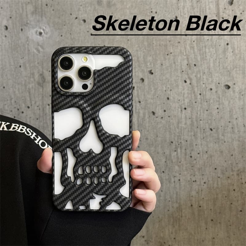 Skull cooling mobile phone case suitable for iPhone16promax all-inclusive 15 carbon fiber apple 14pro light luxury x