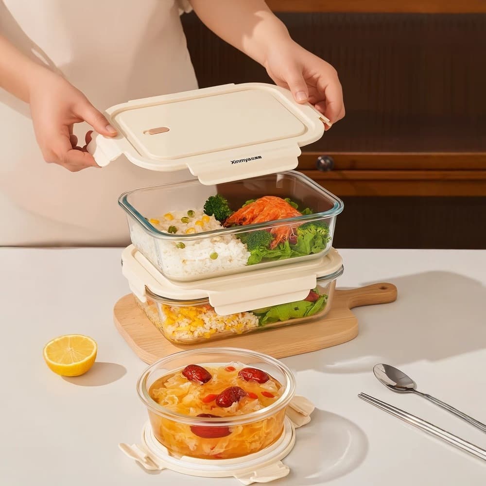 Separated special preservation bowl, microwaveable glass lunch box, insulated lunch box for office workers, student lunch box