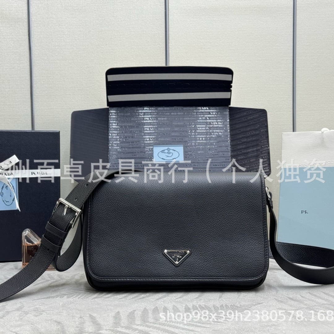 P family triangle logo men's genuine leather cowhide 2VD075 foreign trade cross-border special messenger bag crossbody bag