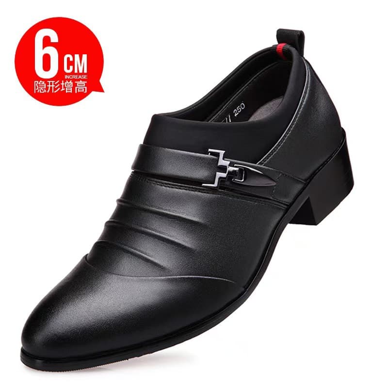 Men's Height-Increasing Formal Leather Shoes British Style Pointed Toe Soft Sole Cowhide Loafers Trendy Drop Shipping