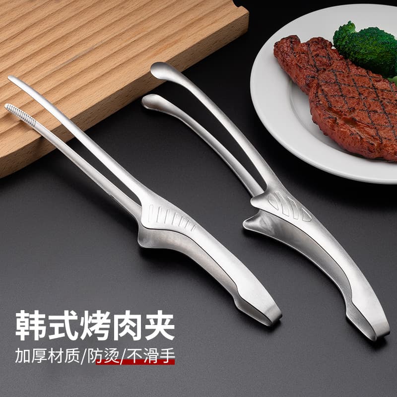 430 Stainless Steel Korean BBQ Tongs with Round or Pointed Tips for Food, Buffet, and Wholesale
