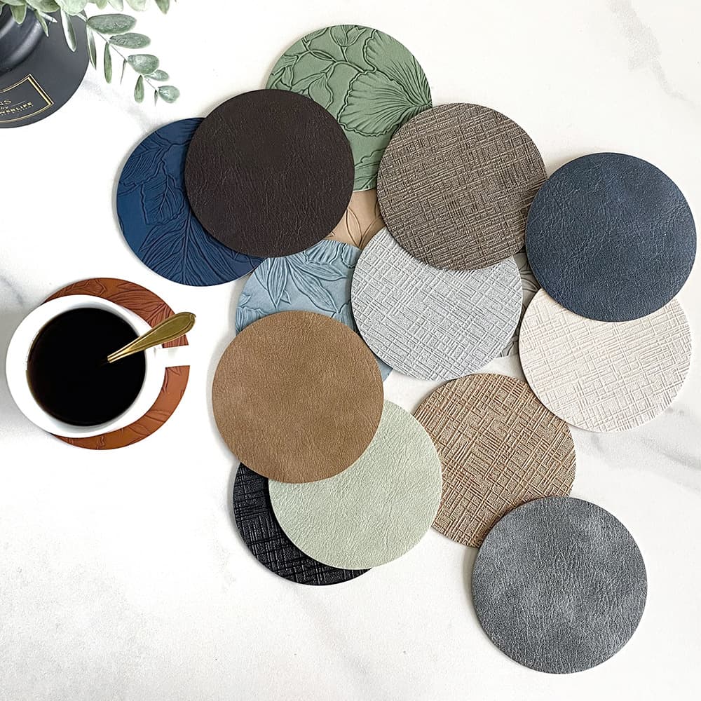 Leather Round Coaster Office Desk Coffee Table Cup Mat Anti-Slip Heat Resistant Luxury Waterproof Printable Pattern Logo Mat
