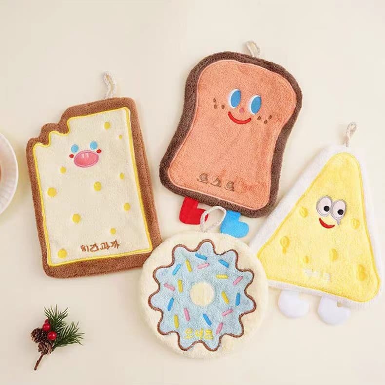 Cute Hanging Hand Towel, Absorbent, Thick, Cartoon Hand Towel for Bathroom, Small Square Towel for Kitchen Dishcloth