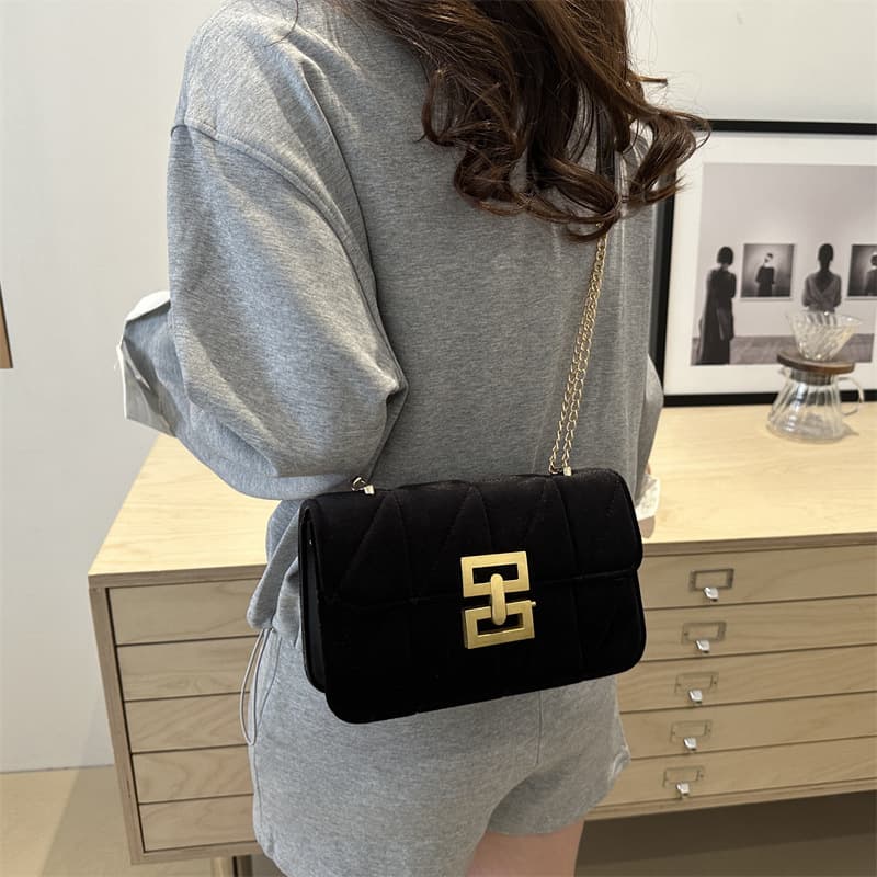 2025 Spring New Fashion Solid Velvet Embroidered Retro Trendy Casual Chain Crossbody Small Square Bag for Women