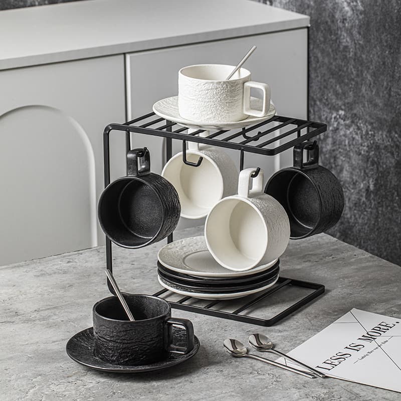Coffee cup set ceramic breakfast cup coffee cup and saucer with cup holder spoon storage rack high-end tea cup high appearance