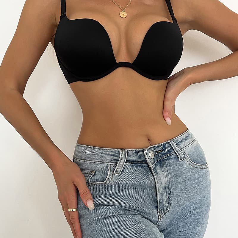 Sexy Thin European and American Style Bra Gathered Fashionable Underwear for Women with Steel Ring 3/4 Cup Nylon Fabric
