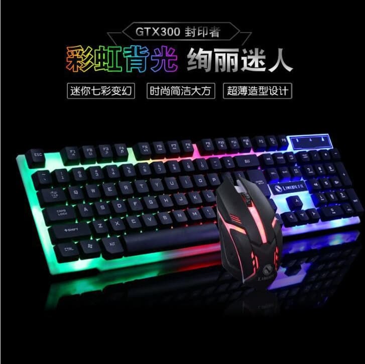 Lime GTX300 Keyboard and Mouse Combo New White RGB Glowing USB Keyboard Mouse Gaming Backlit Kit