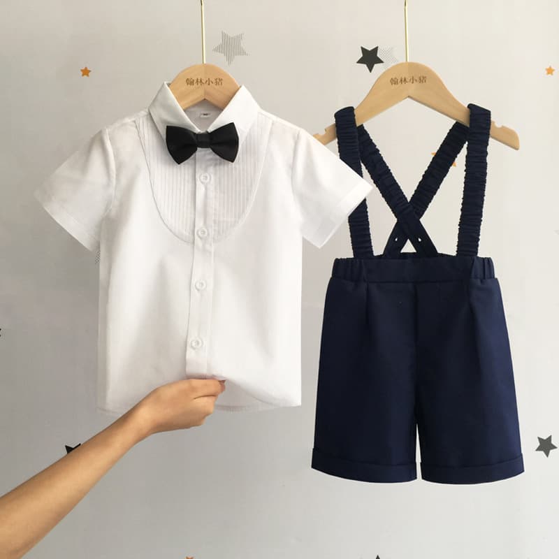 Children's Suspenders Set Summer Boy's First Birthday Suit Baby Flower Boy Suit Performance Costume