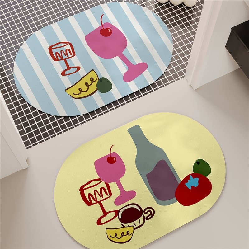 French artistic illustration style bathroom mat, diatomaceous mud for quick-dry absorption, anti-slip and anti-fall mat for toilet and bathroom entrances.