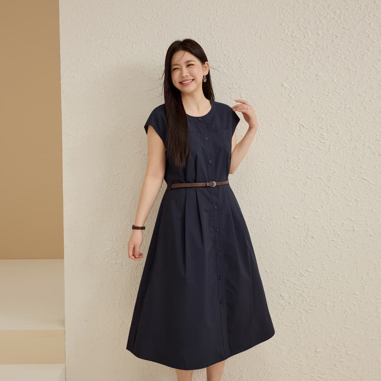 Elegant and Sophisticated Round Neck Slimming Dress - Xianlixiu Plus Size Women's Clothing for Curvy Ladies 2025 Summer New Arrival