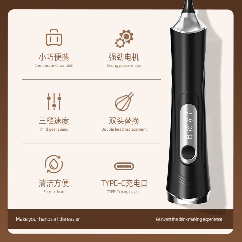 Manufacturer Cross-Border Milk Frother Coffee Frother Electric Milk Frother Milk Stirrer Handheld Egg Beater Slim Waist Design