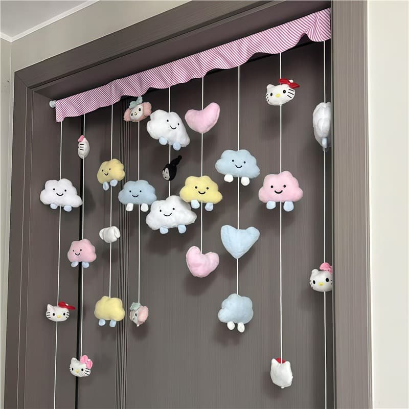 Home Cloud Pattern Door Curtain Cute Cream Style Fluffy Plush Japanese Ins-style Hanging Curtain for Children's Room and Bedroom Door Decoration