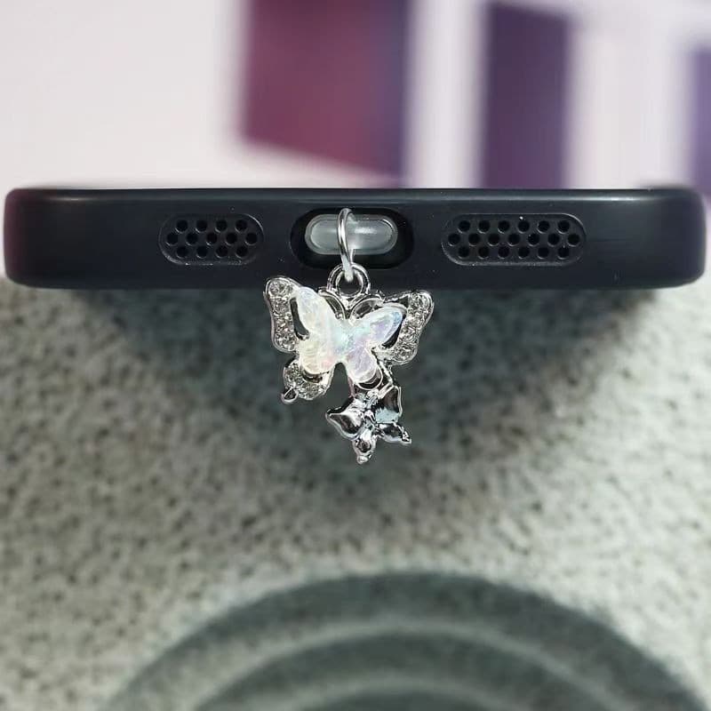High-Quality Double-Layer Butterfly Phone Dust Plug, Charging Port Dustproof and Waterproof, Compatible with Apple, Android, and Type-C Pendant