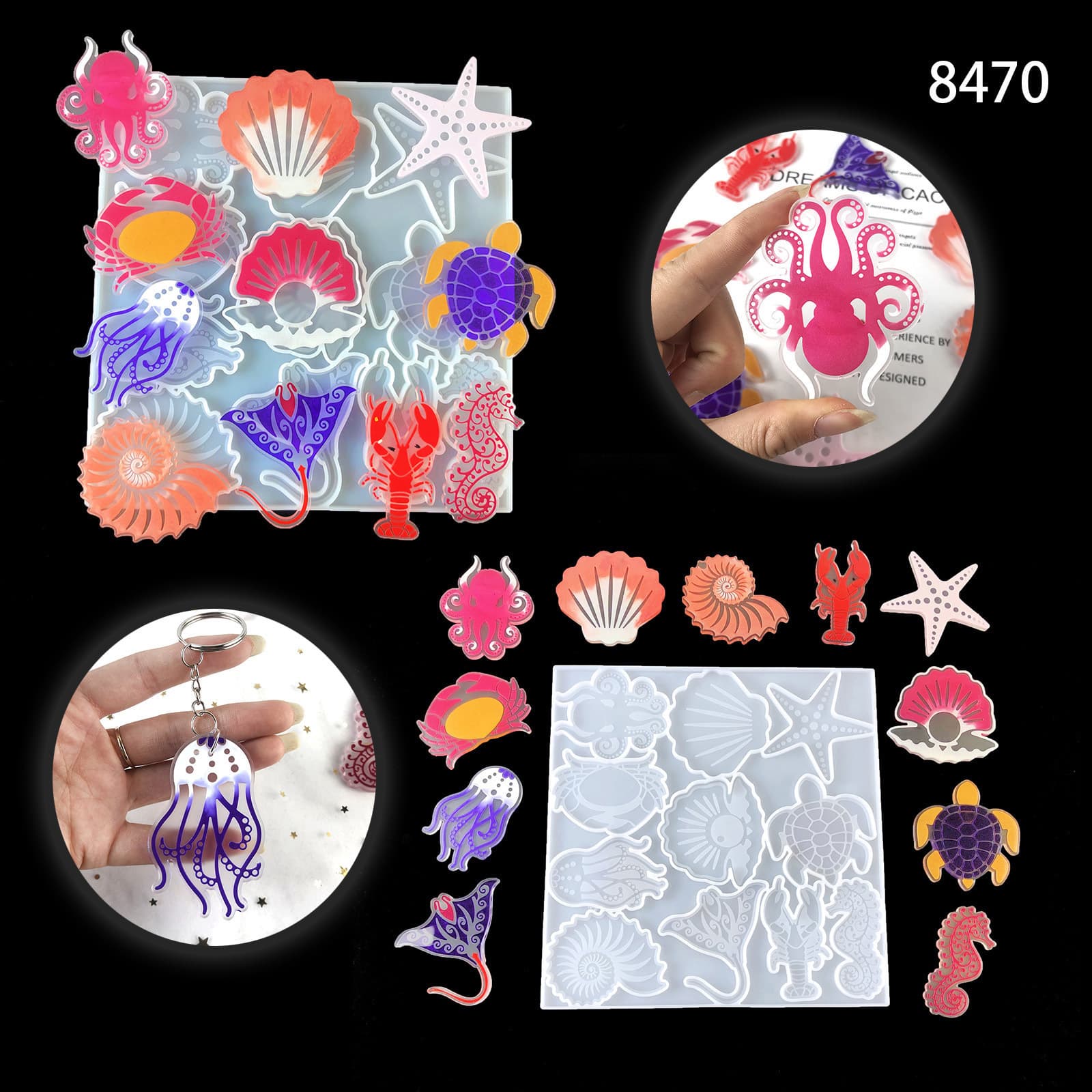 Ocean Animal Keychain Resin Mold DIY Starfish Shell Keychain Decoration Sea Turtle Pendant Silicone Mold