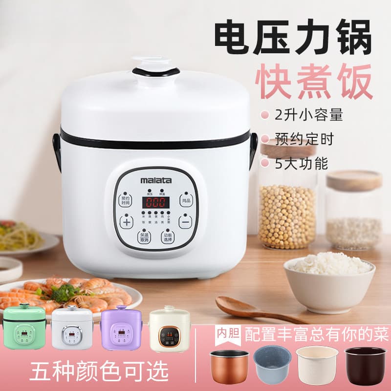 New 2L fully automatic electric pressure cooker, mini pressure cooker for 2 people, household electric pressure cooker with timer function, double inner pot, cross-border e-commerce.