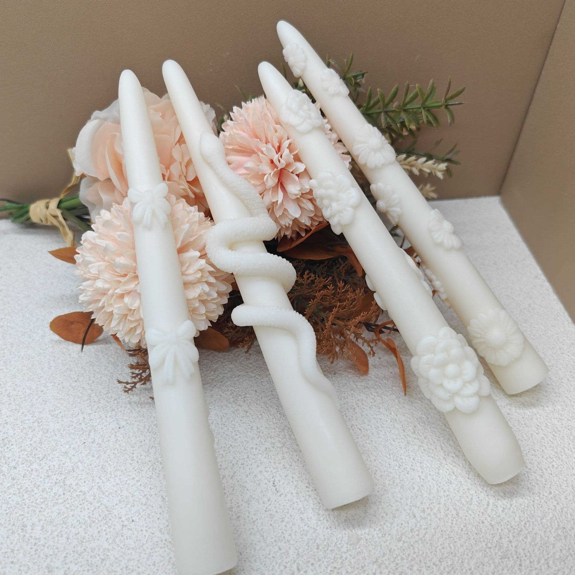 New Serpentine, Chrysanthemum, Rose Long-Stem Candle Mold with Bowknot Round Handmade Soy Wax Decoration Mold
