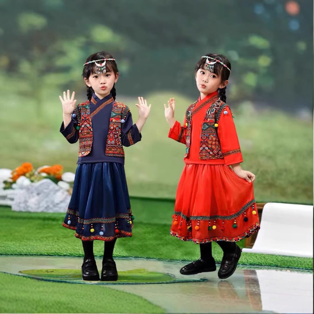 Guangxi Zhuang March 3 Children's Ethnic Costume Boys Girls Miao Yao Dance Performance Outfit