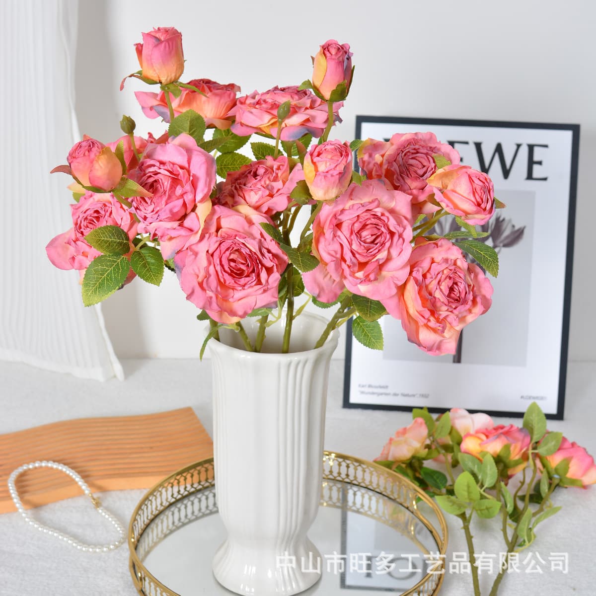French Artificial Single Stem 3-Head Burnt Edge Rose Vintage Home Living Room Decorative Fake Flower Dried Bouquet Premium Look