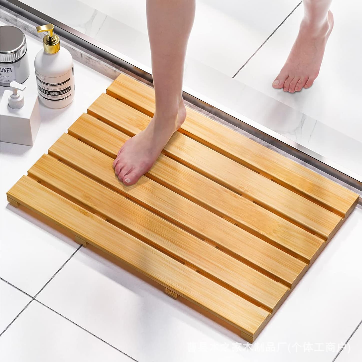 Solid Wood Bathroom Mat Non-Slip Shower Mat Interlocking Bathroom Board Bamboo Wood Bamboo Bathroom Shower Mat