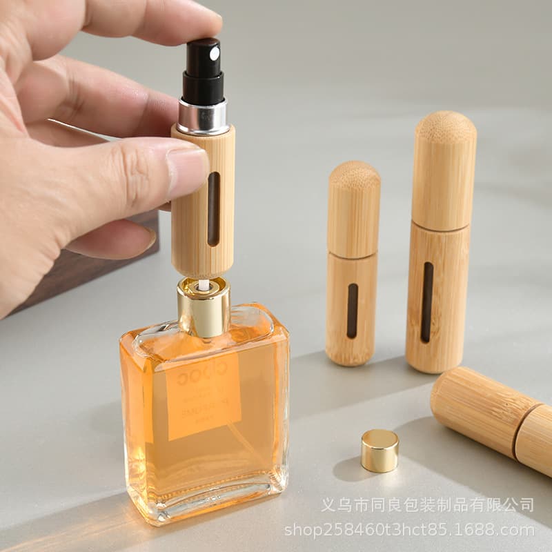 Perfume Refillable Bottle Bottom-Fill Bamboo Shell Bamboo Refillable Bottle Direct-Fill Spray Bottle 5ml 8ml Small Empty Bottle Portable
