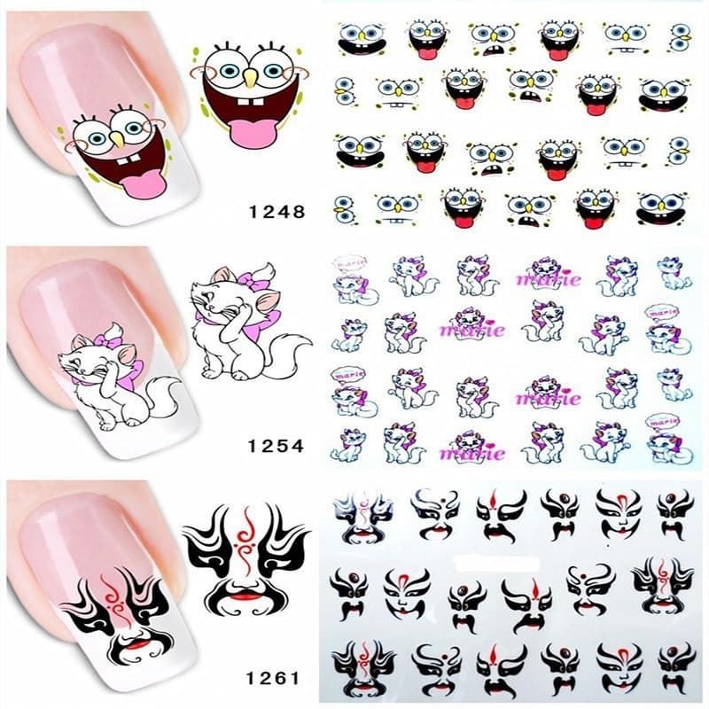 Nail Art Stickers Cute Cartoon Fox Lipstick Mask Pattern Watermark Childlike Hand-Painted Graffiti Decoration Supplies Wholesale