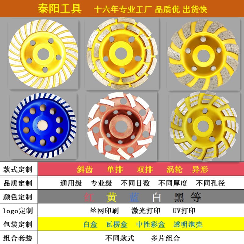 5-inch Diamond Bowl-Shaped Grinding Wheel 125 Cup Wheel Double Row Turbo Shaped Grinding Wheel Disc for Angle Grinder