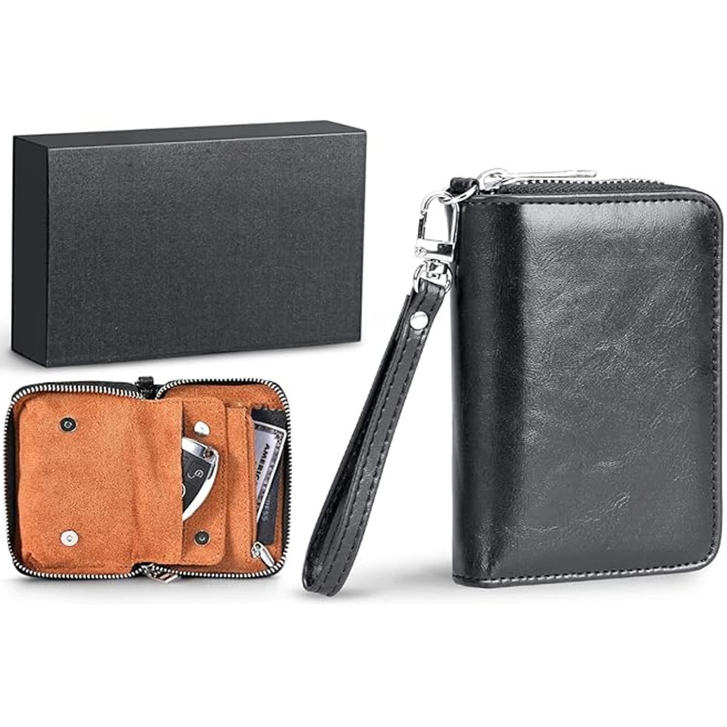 2026 cross-border genuine leather car key case shielding RFID signal car key case anti-theft card slot key leather