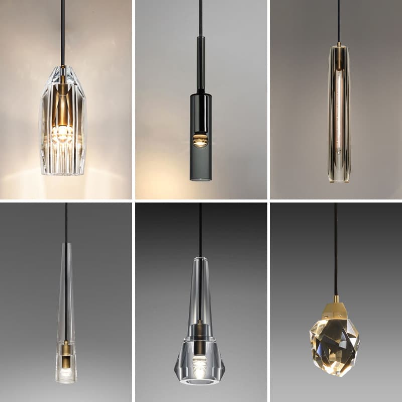 Luxury Copper Crystal Chandelier Bedside Small Pendant Light Modern Minimalist Single Head Bar Counter Restaurant Lampshade