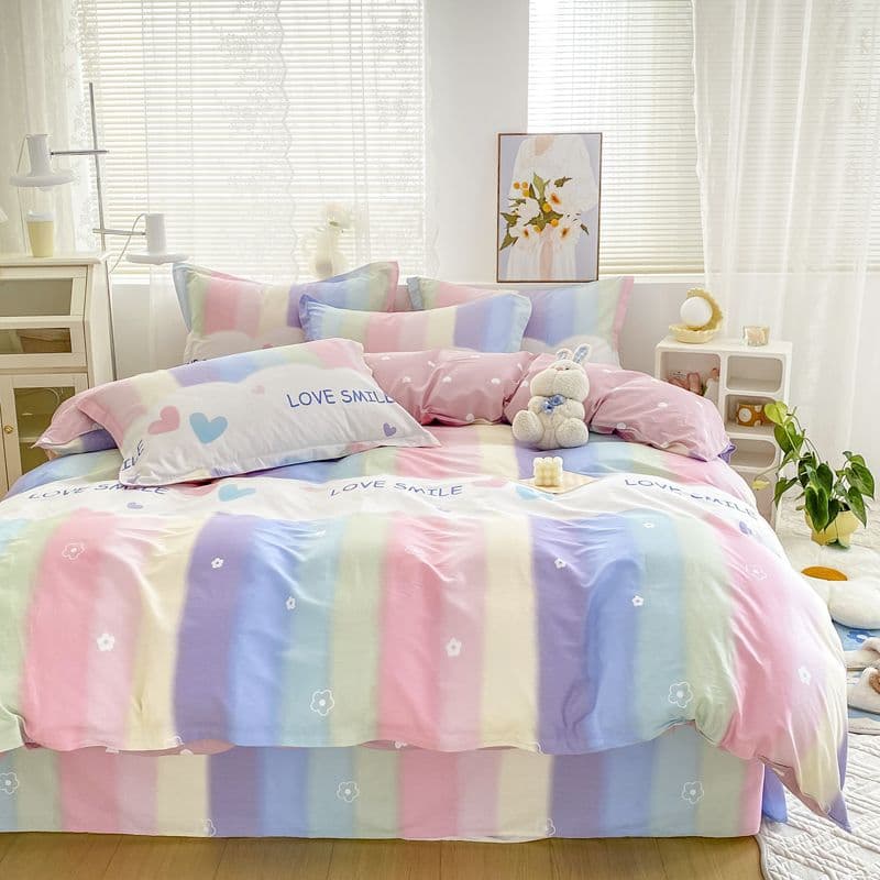 100% all-cotton duvet cover four-piece set, pure cotton bedding double bed fitted sheet Class A student dormitory sheet three-piece set