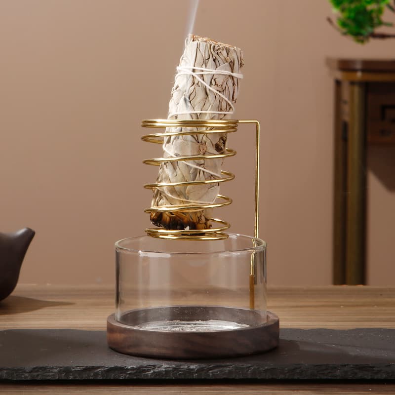 Moxa stick incense burner walnut beech moxa stick holy wood sandalwood stick incense burner solid wood glass metal bracket