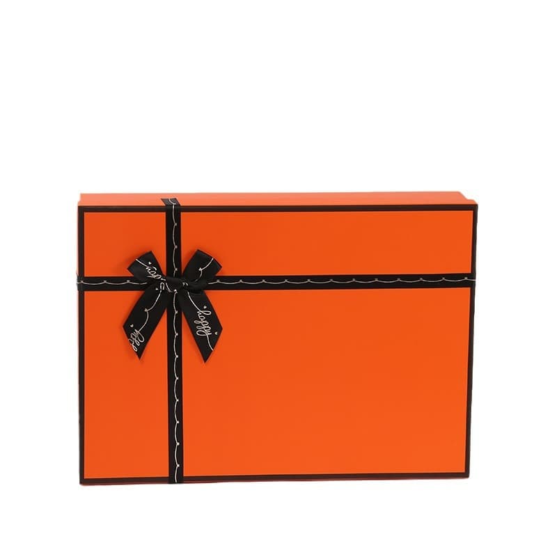 In Stock Birthday Gift Box Premium Orange Favor Box Empty Box with Bow, Two-Piece Lid and Base, Holiday Packaging Box
