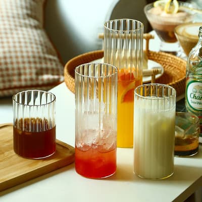 Ins Glass Cup Vertical Stripe Heat Resistant Coffee Cup Straight Cup Internet Celebrity Cold Drink Cup Collins Cup Bar Cocktail Cup