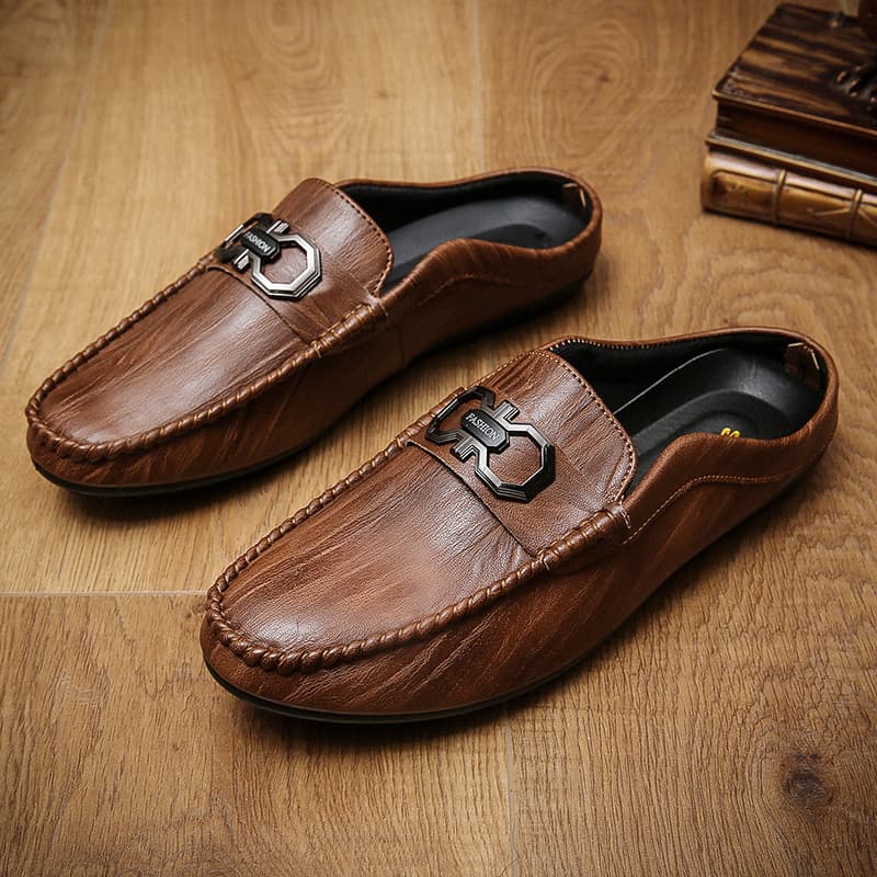 Summer Men's European Style Half Slippers, Slip-on Loafer Shoes, Heel-free Casual Bean Shoes for Men