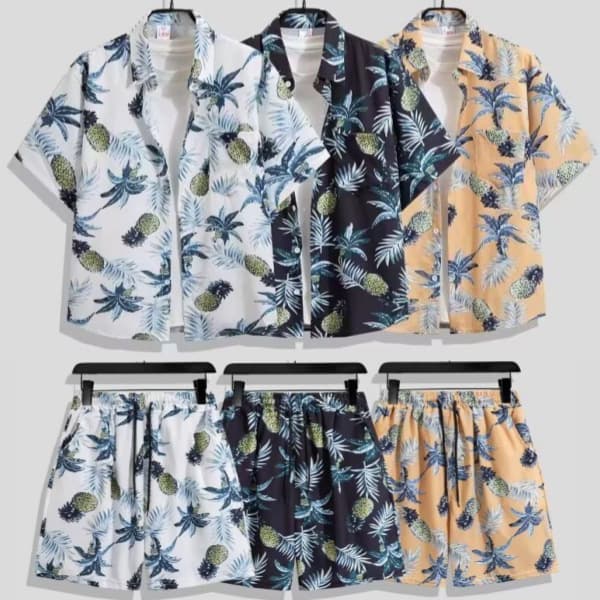 Sanya Set Men's and Women's Quick-Dry Hawaiian Short Sleeve Shirt Plus Size Floral Beach Shorts Couple Matching Two-Piece Set